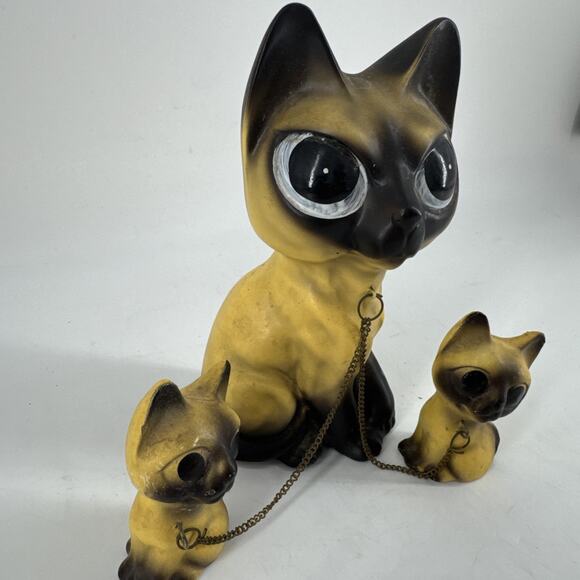Siamese Cat w/ Kittens Ceramic Made In Japan Vintage MCM Figurines Free Shipping - Picture 3 of 13